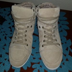 Tan Aldo high top suede sneakers